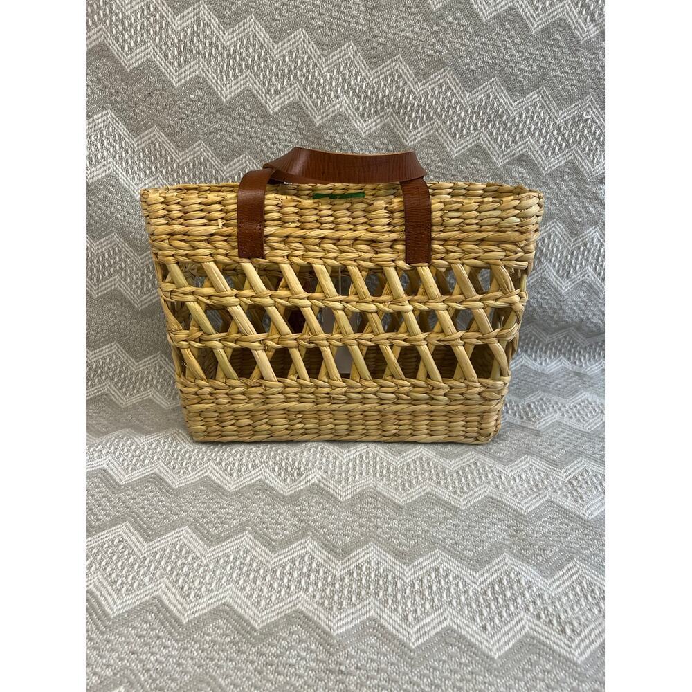 Gyal Bashy Kingston Hand Woven Rattan Tote, Genuine Leather Handles, OS, NWT! - Picture 7 of 13